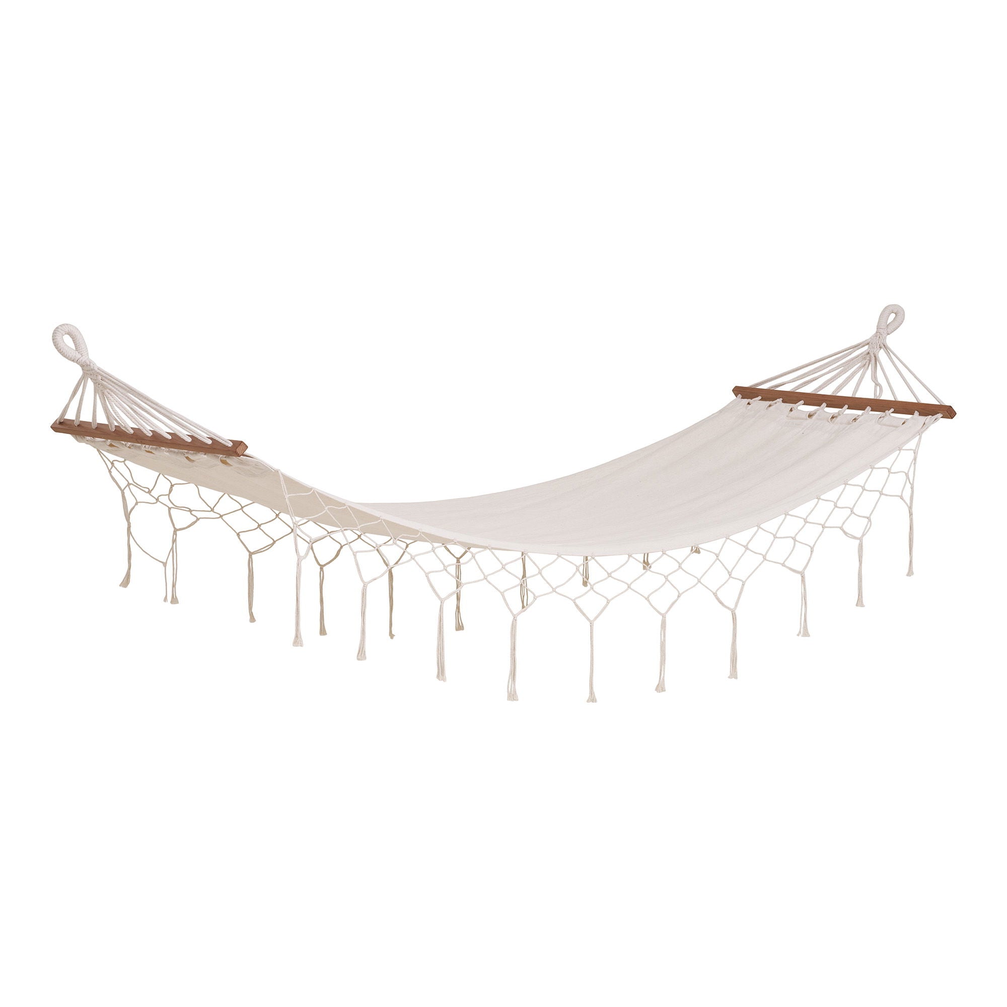 Edessa – Hängematte aus Baumwollmischung mit Holzstab, Off-White, 200 × 80 cm